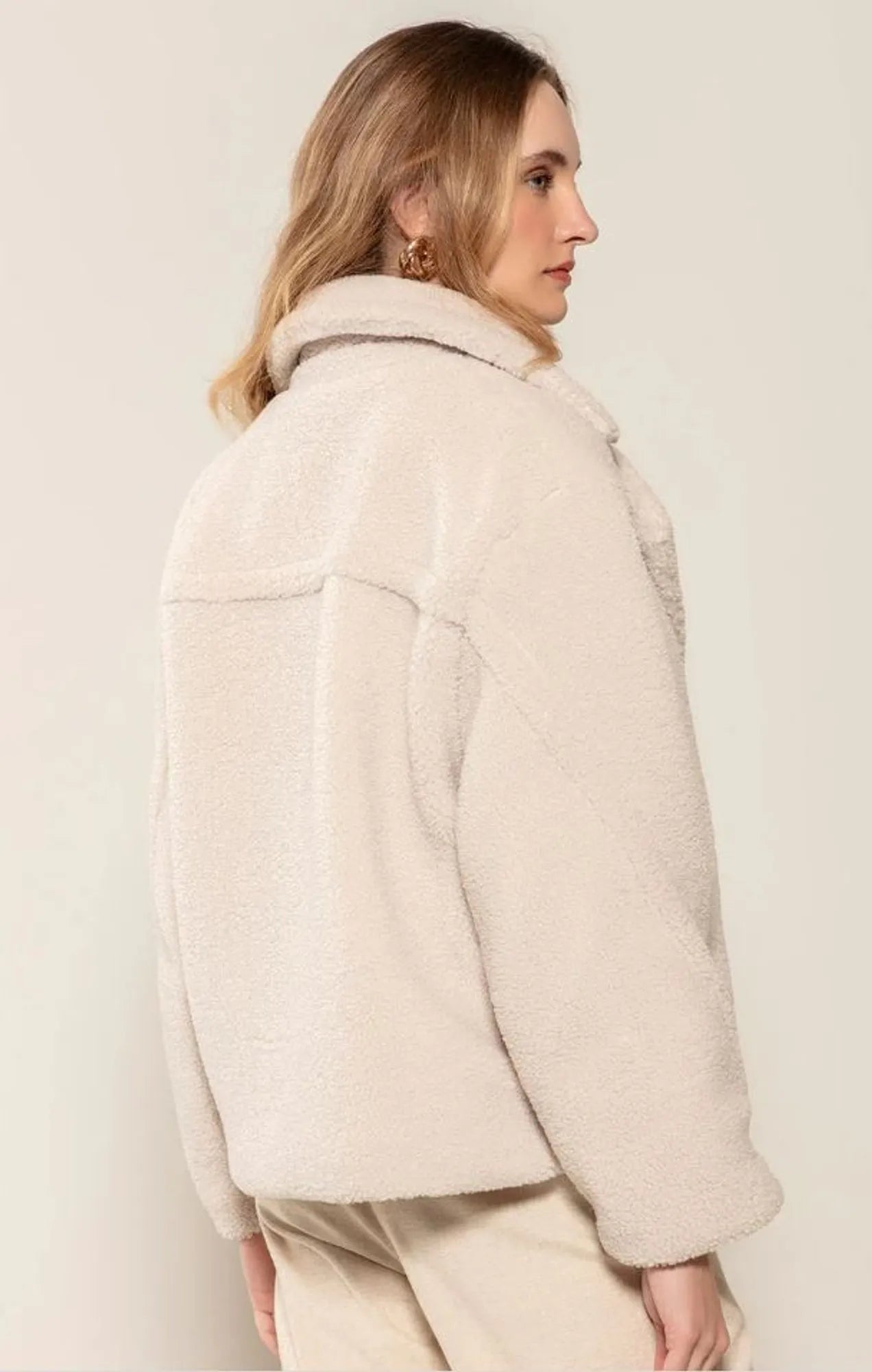 Casaco Transpassado Oversized  - Tricô Bege Claro