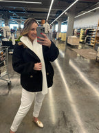 Casaco Transpassado Oversized  - Tricô Preto