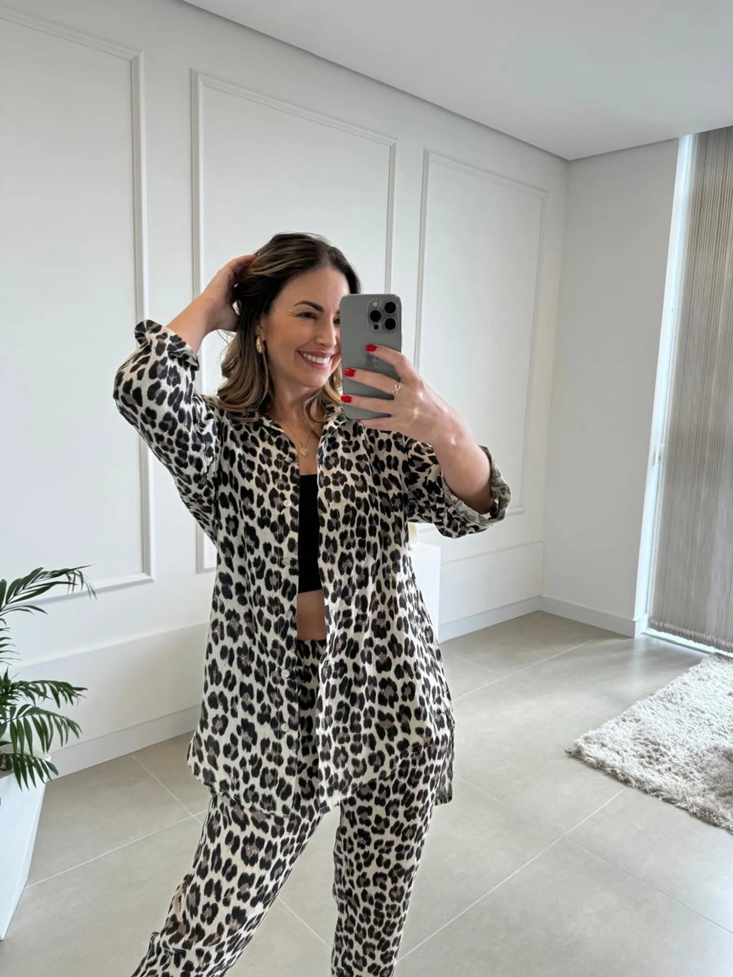 Camisa Animal Print Linho Italiano Fluire 153 - Tricô Bege Claro