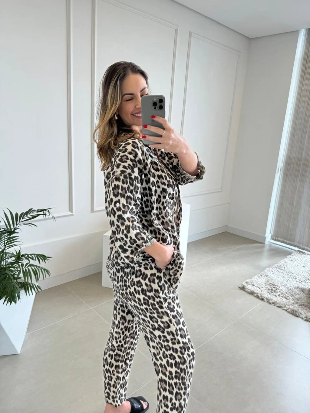 Conjunto Animal Print Linho Italiano Fluire - Tricô Bege Claro