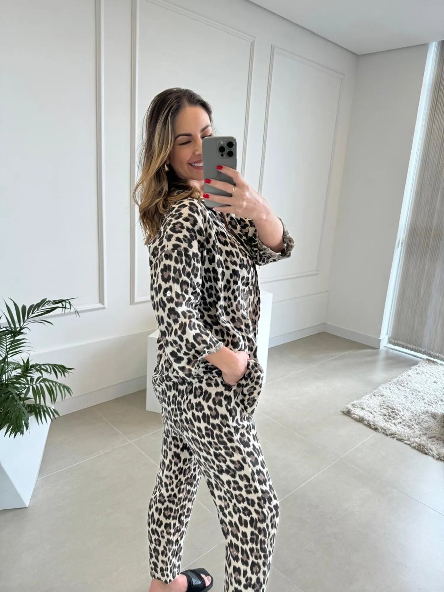 Conjunto Animal Print Linho Italiano Fluire - Tricô Bege Claro