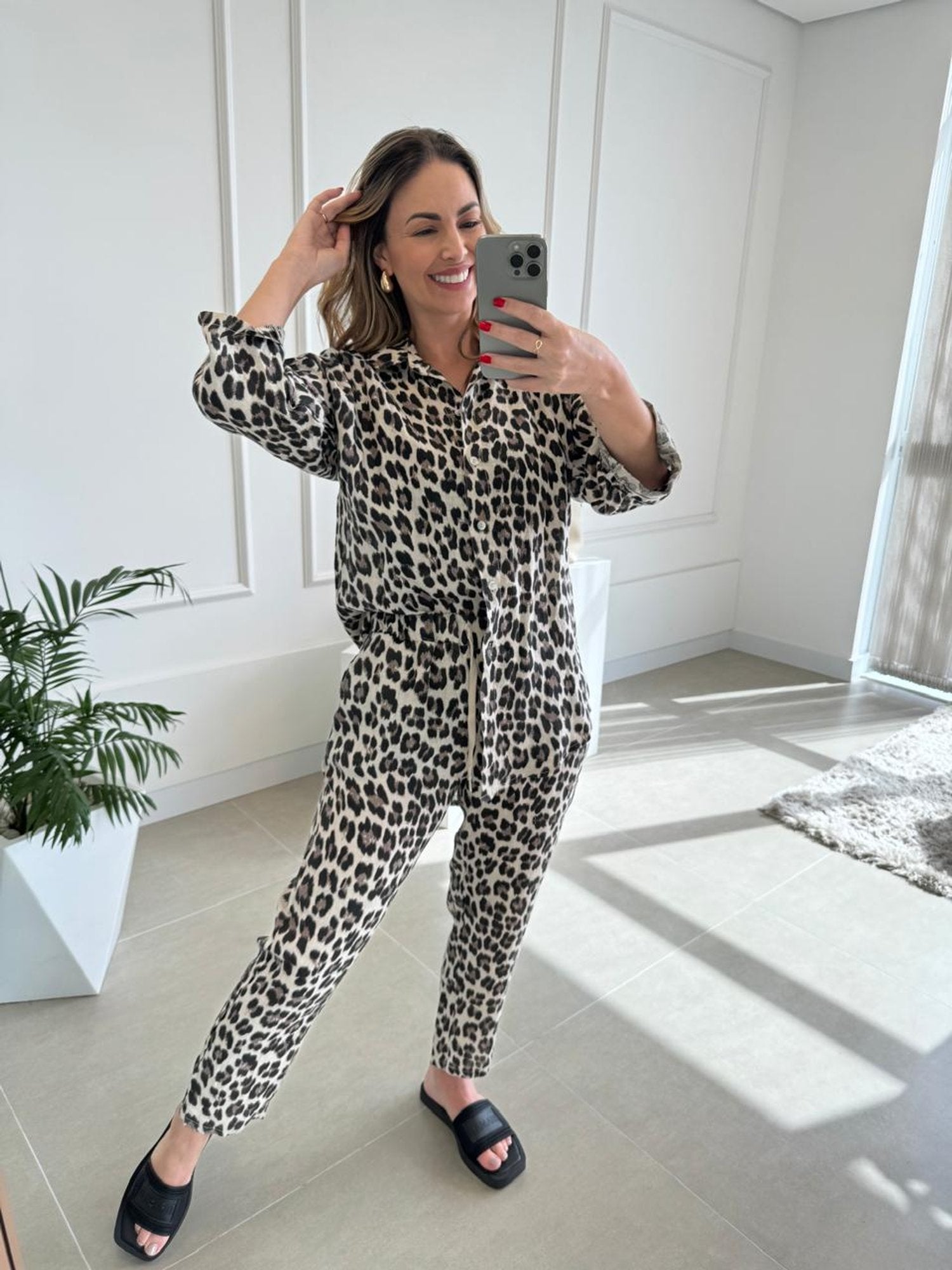 Camisa Animal Print Linho Italiano Fluire 153 - Tricô Bege Claro