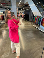 Casaco Alongado com Bolso 100% Fio Pluma 10243 - Tricô Pink