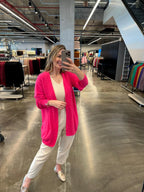 Casaco Alongado com Bolso 100% Fio Pluma 10243 - Tricô Pink