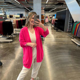Casaco Alongado com Bolso 100% Fio Pluma 10243 - Tricô Pink