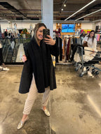 Casaco Toque de Fio Pluma Com Suede e Pele  - Tricô Preto