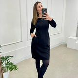 Vestido Suede com Bolso e Pesponto - Tricô Azul Marinho